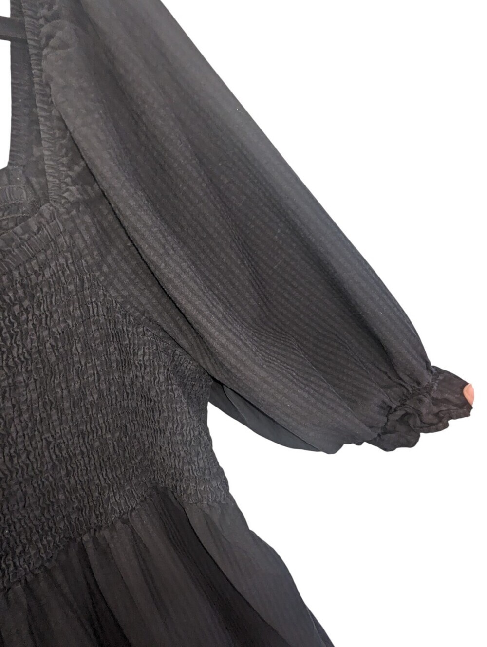 Black Maxi Dress with Smocked Bodice and Puff Sleeves US Size 20 - Picture 4 of 8